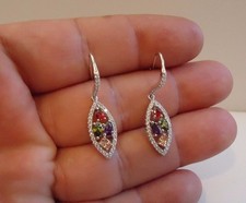 925 STERLING SILVER LADIES DANGLING EARRINGS W/ 3 CT MULTI-COLOR GEMSTONES