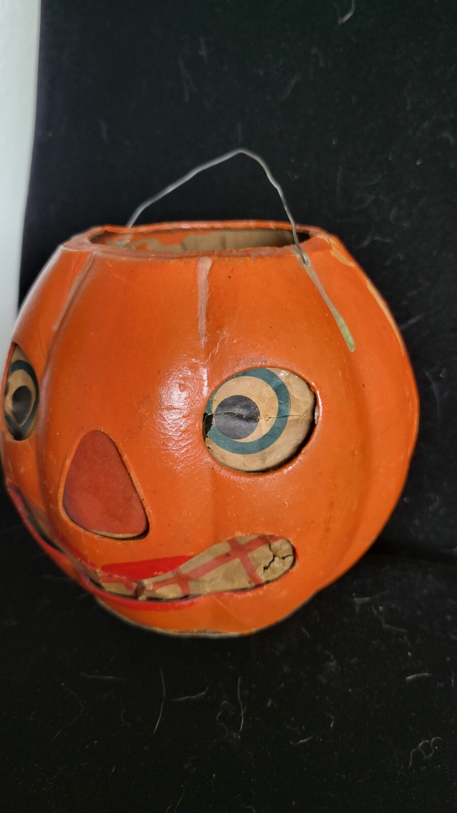 Antique Paper Mache Jack O Lantern Halloween Pumpkin Pail Lantern