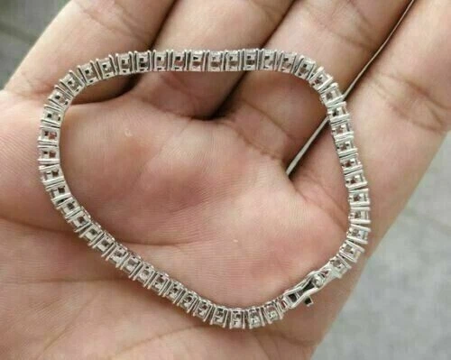 6.5CT Round Cut Natural IJ SI/I1 Diamond Tennis Bracelet Real 14k White Gold - Image 4 of 4