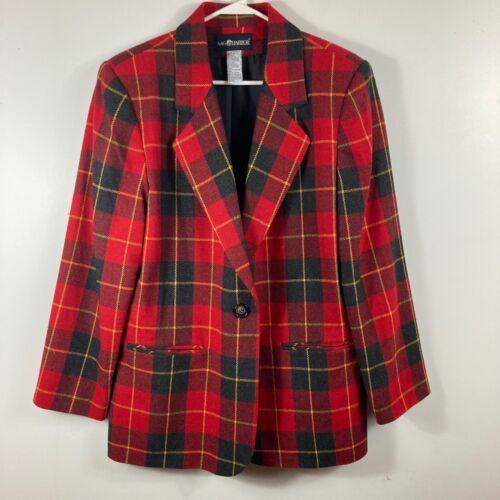 Womens Vintage 80's Sag Harbor Red Plaid Wool Blend Blazer 12 - Picture 1 of 7