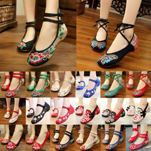 Womens-Chinese-Embroidered-Flower-Flat-Shoes-Comfy-Mary-Jane-Ballet-Cotton-Pump
