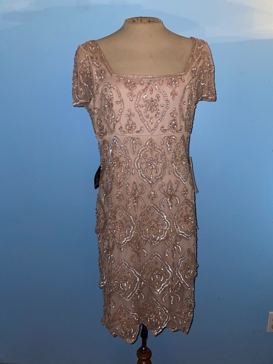 beaded tiered shift dress SONXAHE Tiered Beaded Shift Dress for Women Round Neck Party Short Formal  Dress
