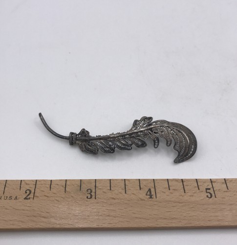 Vintage Feather Plume Sterling Brooch Pin 3” - Picture 6 of 6