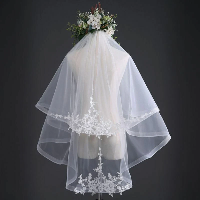 Double Layered Tulle Wedding Veils Polyester Applique Head Cover Bridal Veil New