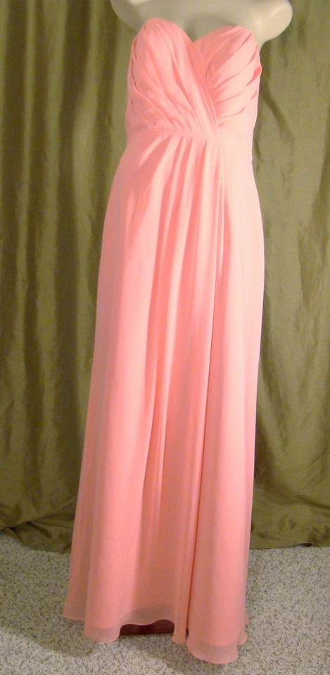 Vestido de dama de honor Bari Jay rosa tulipán sin tirantes cruzado de gasa talla 12 graduación Foto 3 de 4