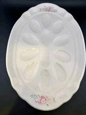 Pfaltzgraff Tea Rose Deviled Egg Platter Stoneware Oval NOS