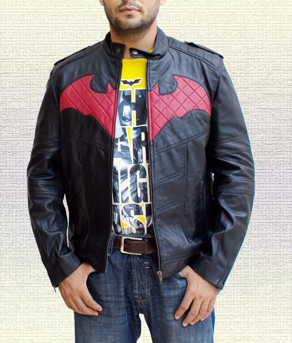 construcción matriz mapa Batman Beyond Red Bat Logo Handmade Black Sheep Leather Jacket Sizes S To  5XL | eBay