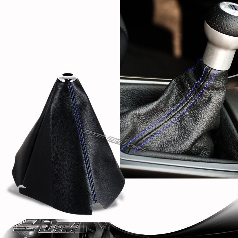 JDM Blue Stitch Black PVC Leather Shifter Shift Gear Knob Boot Cover Universal