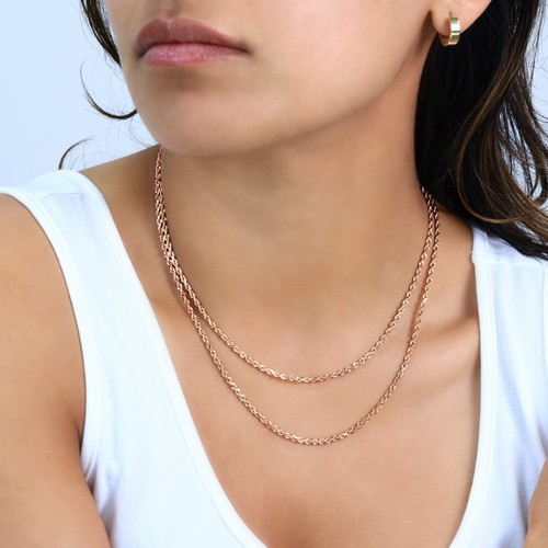 14K Rose Gold 2.5mm Diamond Cut Rope Chain Link Necklace Mens Womens 22" - Picture 10 of 11