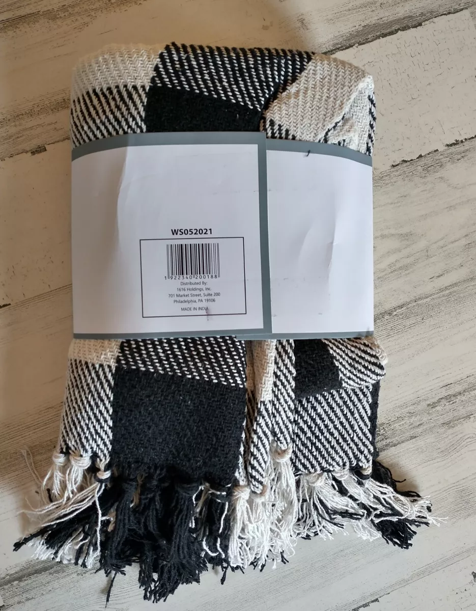NEW IN PACKAGE Plaid Cotton Throw Blanket Black Stone 50 X 60 Room 2 Room A1
