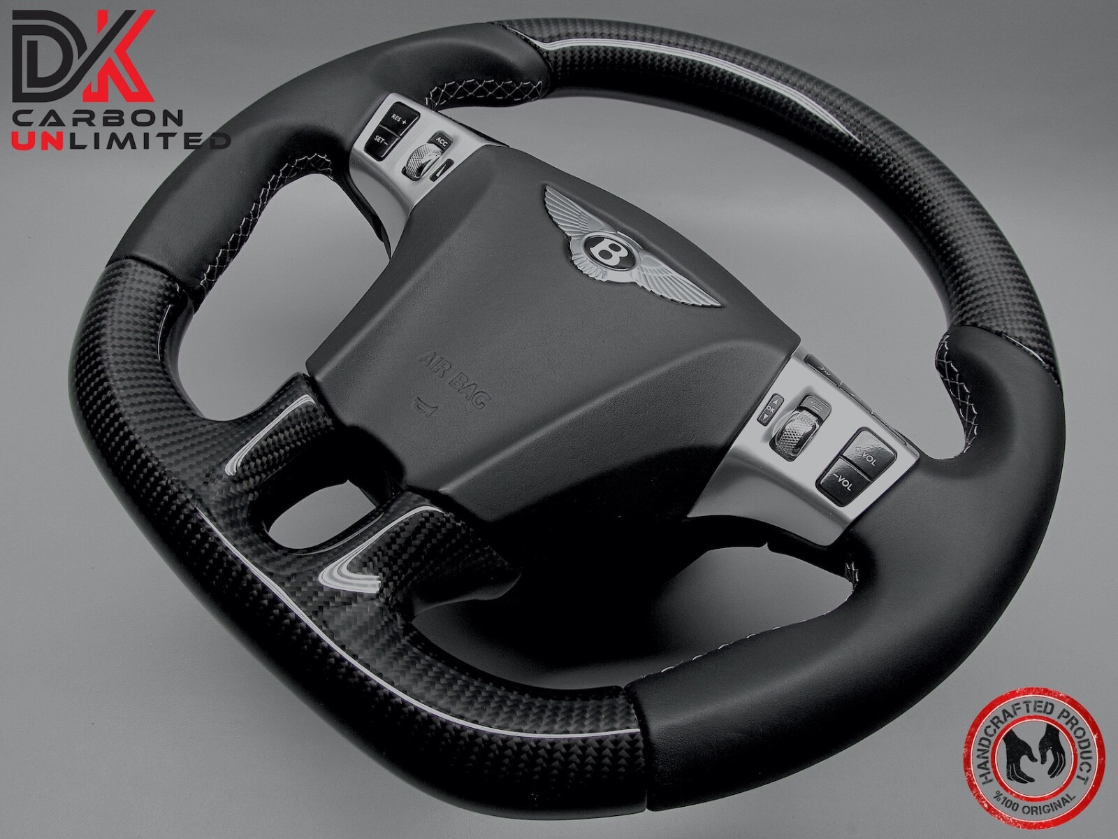 Bentley Continental GT Flying Spur 5mm White Ring Napa Carbon Steering Wheel v1