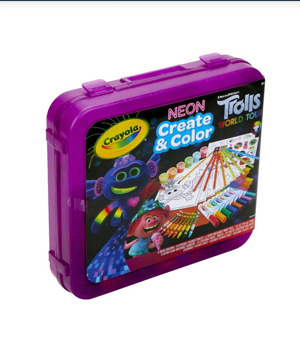 Crayola Trolls World Tour, Neon Create & Color Art Set, 70+ Art