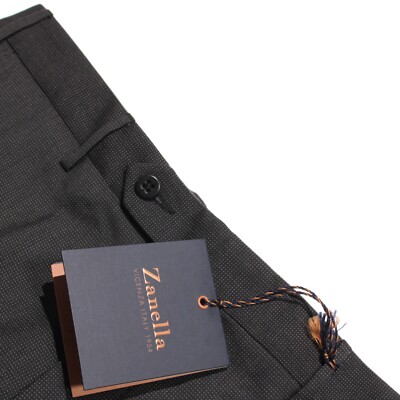 Zanella NWT Dress Pants Size 32 US Parker In Black W/ Gray 100%  Wool