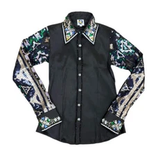 70332 Royal Highness Women's Taffeta Show Shirt with Sheer Sleeves - Black NEW