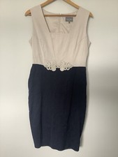 Phase Eight Size 12 Shift Dress Sleeveless Beige & Blue, Woven Waistband Detail