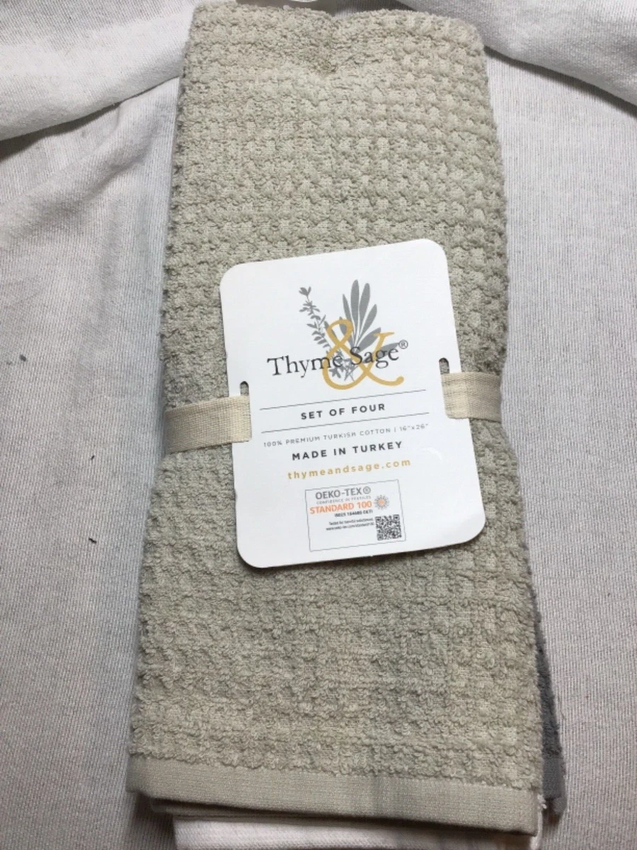 THYME & SAGE Kitchen Tea Towels (4) Grays White Turkish Cotton 16 X 26 Nwt  £14.22 - PicClick UK