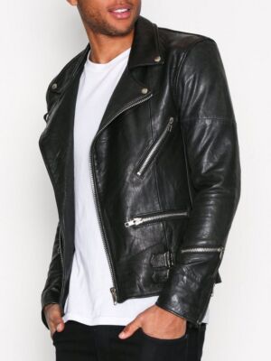 Men Handmade Schwarze Leder Motorradjacke Biker Slim Fit Übergangsjacke