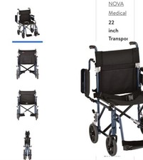 NOVA 12" Wheels Lightweight Transport Chair with Removable Flip Up Arms, Blue