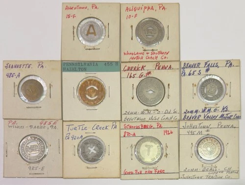 Vintage Mixed Lot of 10 Pennsylvania Transit Tokens  - product listing photo