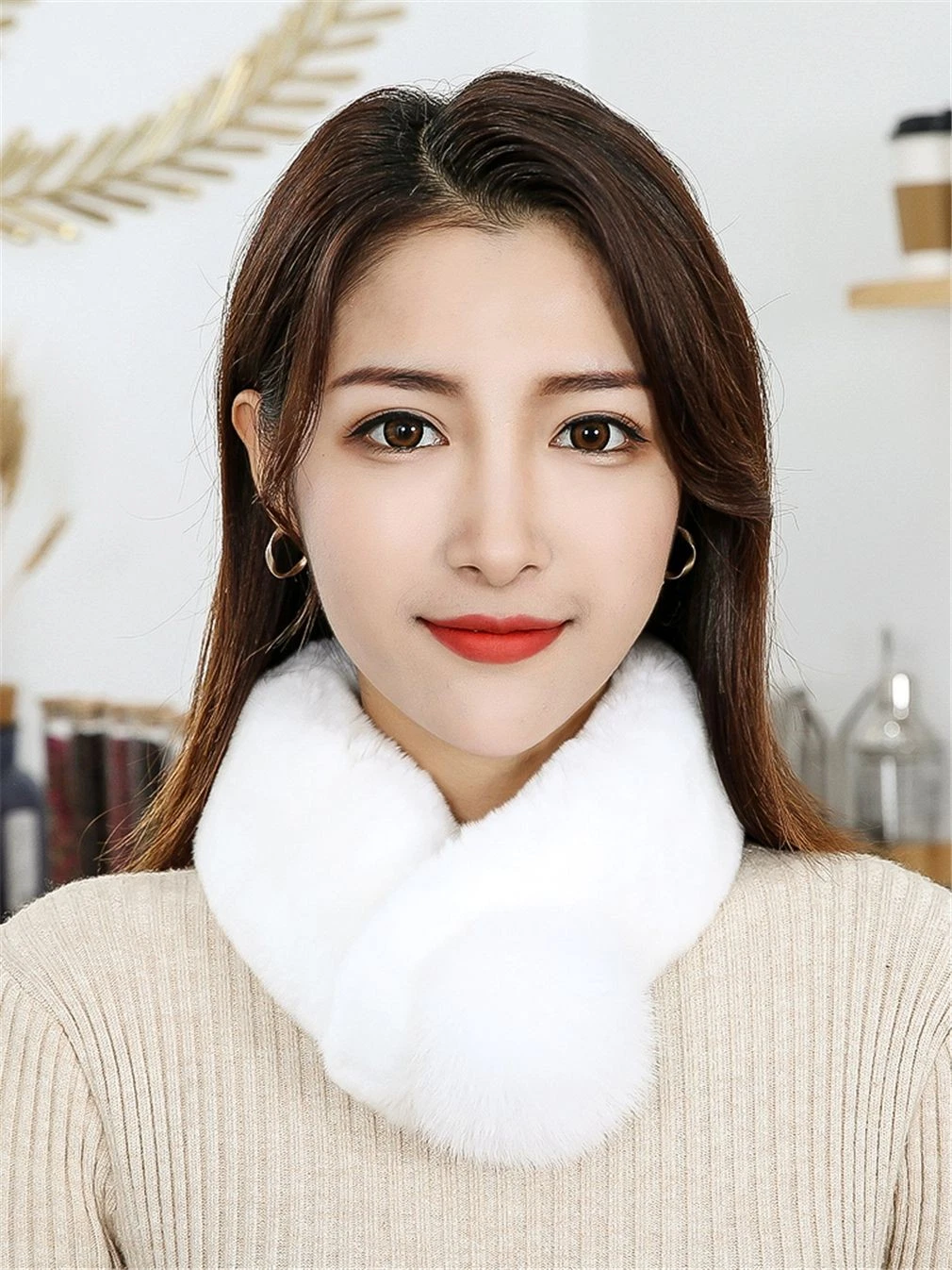 Women's Real Rabbit Fur Scarf Thicken Winter Warm Neck Wrap Collar Size 60x10cm