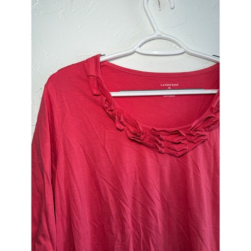 Lands end pink ruffle scoop neck t shirt womens 1X basic classic casual solid - Picture 3 of 5