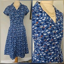 Vintage 1940s 1950s style SEASALT Blue Cotton The Lottie dress Size 10