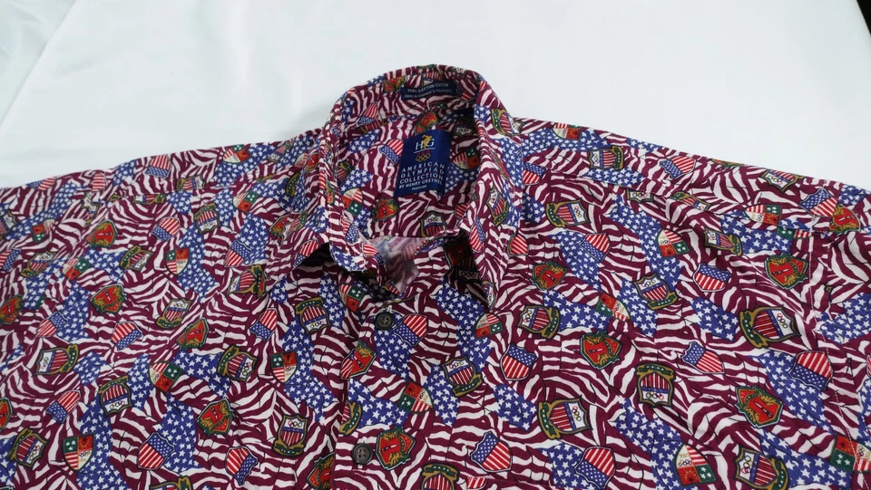 Camisa olímpica masculina vintage HG EUA vermelha branca azul estampa patriótica algodão anos 90 - Imagem 4 de 4