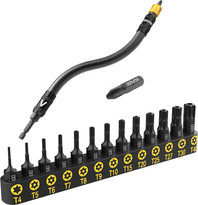 Tamper Proof Torx Bit Set S2 Alloy Steel T4-T40 + Flexible Bit Holder Extension