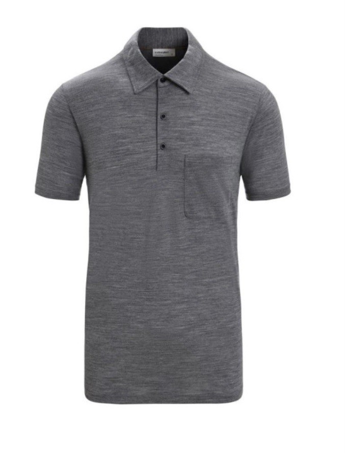 Icebreaker Drayden SS Polo Shirt Men’s Gritstone Heather Merino Medium Free Shp