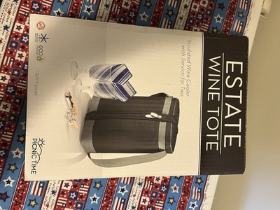 Picnic Time Insulated Wine Tote Bag for 2 Bottles Black Gray Polyester