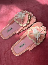 NEW MIU MIU by PRADA S17 Runway Flower Split Toe Flats Slides Sandal  Sz 35 Pink