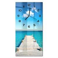 Glasuhr Glas-Wanduhr Rechteckig Im Hochformat Holzsteg Schwarze Zeiger 30X60 Cm