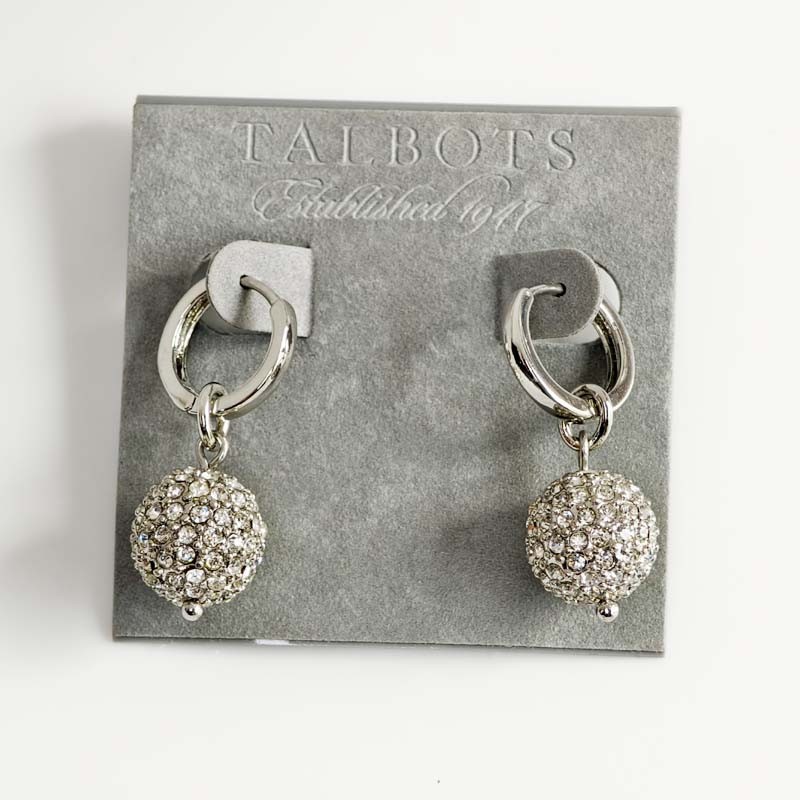 Talbots Crystal Ball Drop Convertible Hoop Earrings Women Party Vacation Jewelry
