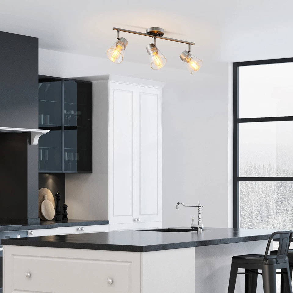 Iluminação elétrica 64000045 24" 3 luzes de pista, estanho, tons de vidro transparente, Cei... - Imagem 4 de 4