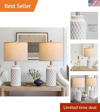 20.5" White Modern Ceramic Bedside Lamps Set of 2, Small Table Lamp for Bedro...