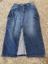 Harper Heritage Women  s Blue Denim Cargo Midi Skirt w/ Pockets Slit Size M