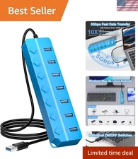 High-Speed 7-Port USB Hub 3.0 with On/Off Switches: Ideal for Laptops & PCs