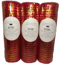 3 Poly Mesh Deco Ribbon Spool Red and Gold Glimmer 30ft x 10.5 In Bows Wreaths