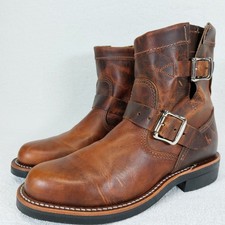Vintage Chippewa Engineer Boots Womens 7, Brown Leather, Biker, USA Made, Vibram