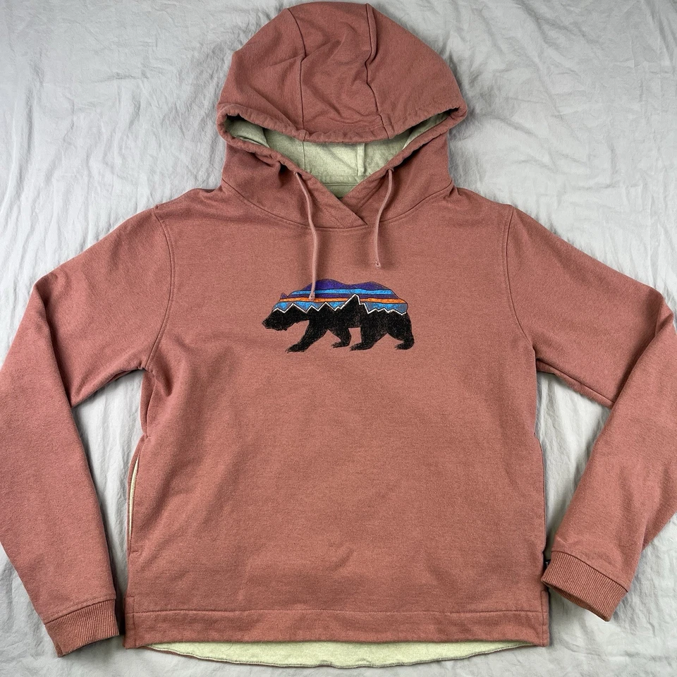 PATAGONIA Uprisal Hoody Womens M Salmon Crop Sweatshirt Sweater Fitz Roy Bear - Image 2 of 4