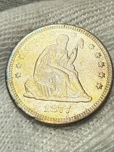 1877 seated liberty quarter Au+ Lustrous High Grade Toned