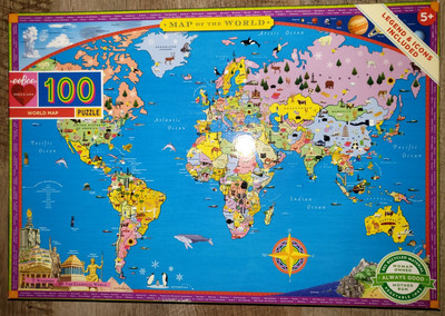 100 pc JIGSAW PUZZLE MAP OF THE WORLD LEGEND AND ICONS INCLUDED COLORFUL! FAMILY