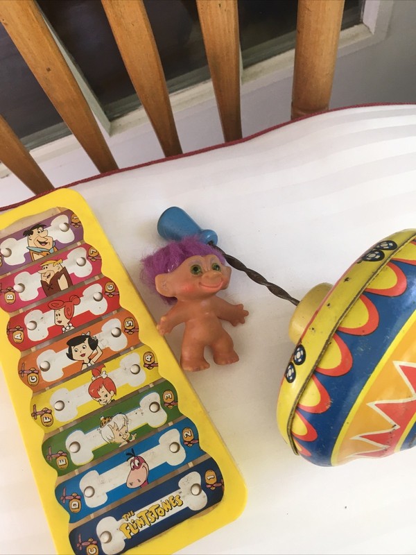 Vintage Tin Litho Spinning Top Toy Push Plunger Metal Retro Toys Small Troll