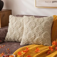 Beige Fall Tree Throw Pillow Covers 18x18 Set 18" x 18" Pack of 2 Beige Tree