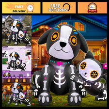 5 Ft Day of the Dead Inflatables - Black Cat  Skull Dog with LED Lights, Hallow