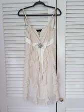 BCBGMAXAZRIA Ivory Silk Ruffle Cocktail Dress 4 Rhinestone Bridal Shower Party