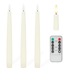Flameless Taper Candles with 3D Wick, 9.6" Real Wax LED Candles with Remote a...