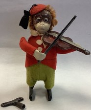 Vintage Working Schuco Solisto Monkey Playing Violin Wind Up Toy wth Key Germany