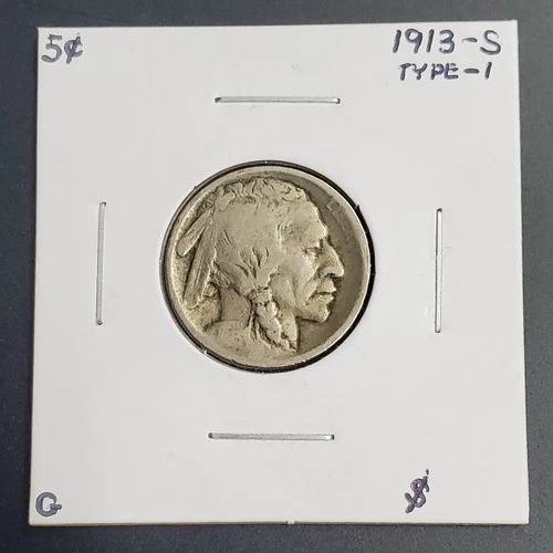 1913 S San Francisco Mint Type 1 Buffalo Nickel - Good