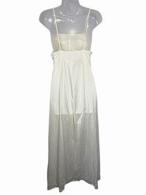 Vintage 70s Maxi Slip Dress M Pink Embroidered Dainty Coquette Romantic Nylon